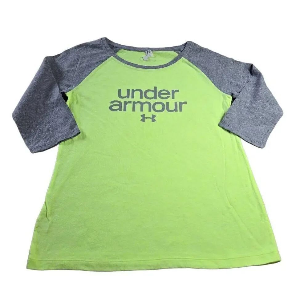 Under Armour Heat Gear Girls Youth 3/4 Sleeve Neon/Black T-Shirt Loose Sz. L